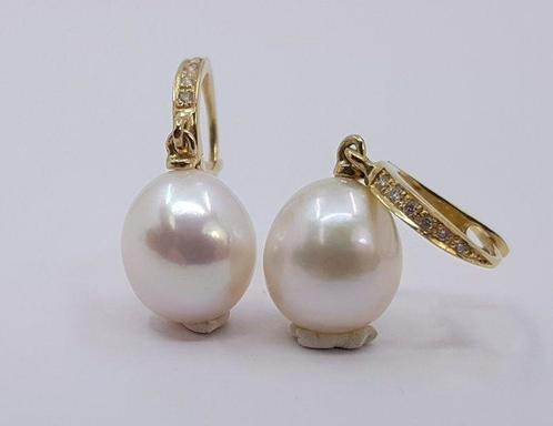 Oorbellen - 14 karaat Geel goud - 0.09ct. tw. - 10x11mm, Sieraden, Tassen en Uiterlijk, Oorbellen
