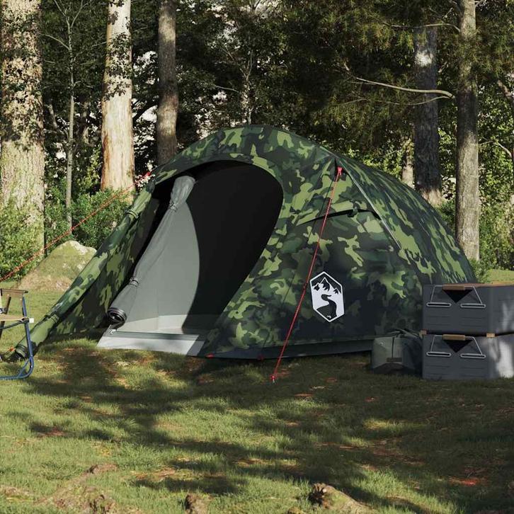 vidaXL Tunneltent 2-persoons waterdicht camouflage, Caravans en Kamperen, Tenten, Nieuw, tot en met 2, Verzenden