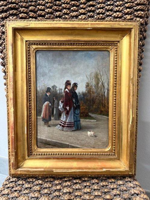 Luigi Cantu (1847 - 1910) - La passeggiata (datato 1879), Antiek en Kunst, Kunst | Schilderijen | Klassiek