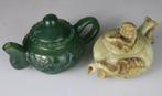 2x theepotten van serpentine - Chinese beeldhouwkunst -