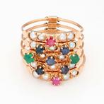 Ring - 14 karaat Roségoud - 0.55ct. tw. Saffier - Parel -, Sieraden, Tassen en Uiterlijk, Ringen, Nieuw