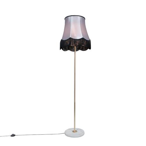 Vloerlamp messing met Granny B kap zwart-grijs 45 cm - Kaso, Huis en Inrichting, Lampen | Vloerlampen, Nieuw, Overige materialen