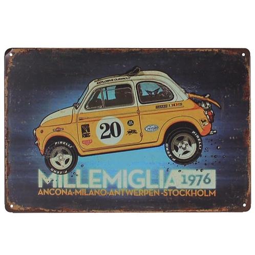 Metalen plaatje - Fiat 500 Millemiglia NIEUW, Huis en Inrichting, Woonaccessoires | Tekstborden en Spreuken, Nieuw, Ophalen of Verzenden