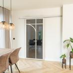 Stalen Schuifdeur koofsysteem Wit 5 Vlaks rond Rook glas, 75 tot 150 cm, Nieuw, 150 tot 225 cm, Metaal