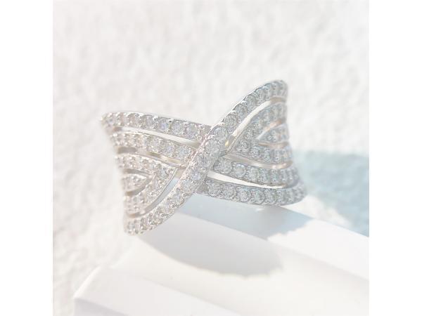 Veiling - Witte cross-over ring vol gezet met witte briljant, Sieraden, Tassen en Uiterlijk, Ringen