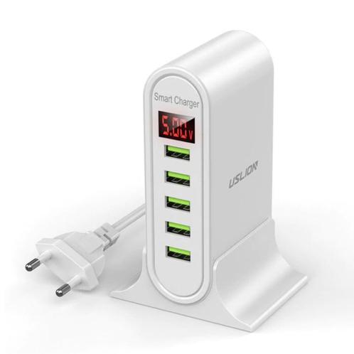 5-Port USB Laadstation LED Display Muur Oplader Thuislader, Telecommunicatie, Mobiele telefoons | Telefoon-opladers, Nieuw, Verzenden