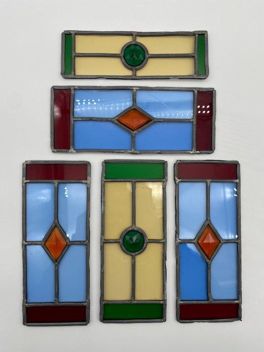 Glas-in-loodraam (5) - 1950-1960 - Set van 5, Antiek en Kunst, Curiosa en Brocante