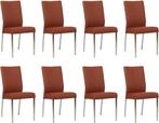Set van 8 Donkercognac leren moderne eetkamerstoelen - Toled, Huis en Inrichting, Stoelen, Overige kleuren, Nieuw, Leer, Ophalen of Verzenden