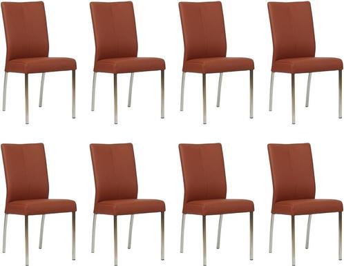 Set van 8 Donkercognac leren moderne eetkamerstoelen - Toled, Huis en Inrichting, Stoelen, Vijf, Zes of meer stoelen, Overige kleuren