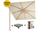 Challenger T2 premium parasol 350x260 cm teak champagne met, Tuin en Terras, Parasols, Ophalen of Verzenden, Nieuw