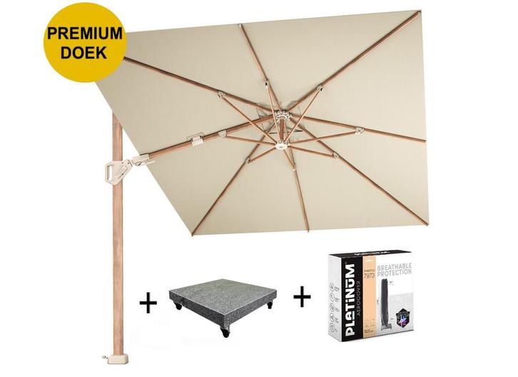 Challenger T2 premium parasol 350x260 cm teak champagne met, Tuin en Terras, Parasols, Nieuw, Ophalen of Verzenden