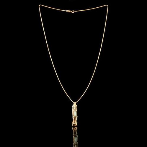 Oud-Egyptisch Faience Baviaan Amulet in een vergulde hanger, Antiek en Kunst, Antiek | Overige Antiek