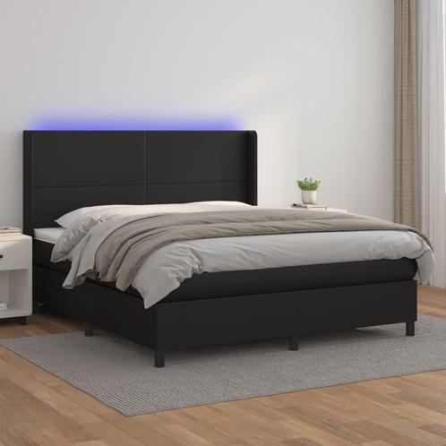 vidaXL Boxspring met matras en LED kunstleer zwart 180x200, Huis en Inrichting, Slaapkamer | Bedden, 80 cm, 200 cm, Zwart, Eenpersoons