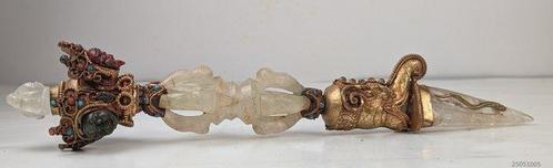 Qrystal Phurba - Antiek - brons / verguld / juweled / quarz, Antiek en Kunst, Antiek | Overige Antiek