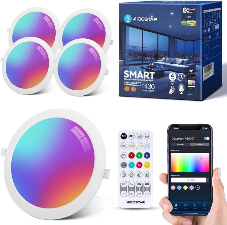 Aigostar Inbouwlamp, intelligente 15 W led-downlight bluetho, Huis en Inrichting, Lampen | Overige, Nieuw, Verzenden