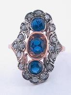 Zonder Minimumprijs - Ring - 9 kt. Roségoud, Zilver Saffier, Nieuw