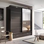 Arti Schuifdeurkast met Spiegel en Lades B200 x H215 - Zwart, Huis en Inrichting, Kasten | Kledingkasten, Nieuw, 200 cm of meer