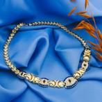 Gouden collier met vaste hanger | Zirconia en Toermalijn..., Sieraden, Tassen en Uiterlijk, Kettingen, Gebruikt, Overige kleuren