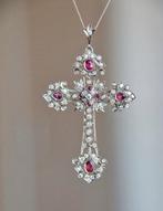 Hanger Art Deco hanger van platina, goud, robijn en diamant, Sieraden, Tassen en Uiterlijk, Antieke sieraden