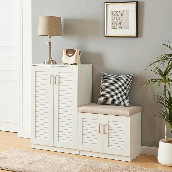 Schoenenkast Løten 97x120x36 cm wit [en.casa], Huis en Inrichting, Kasten | Schoenenkasten, Verzenden