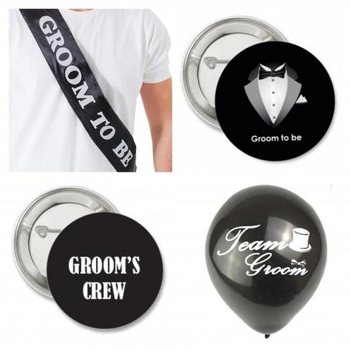 Sset Groom to Be met buttons, sjerp en ballonnen, Hobby en Vrije tijd, Feestartikelen, Geboorte of Huwelijk, Feestartikel, Nieuw