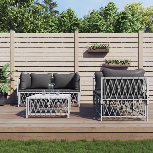 vidaXL 5-delige Loungeset met kussens staal wit, Tuin en Terras, Tuinsets en Loungesets, Loungeset, Nieuw, Rvs, Verzenden