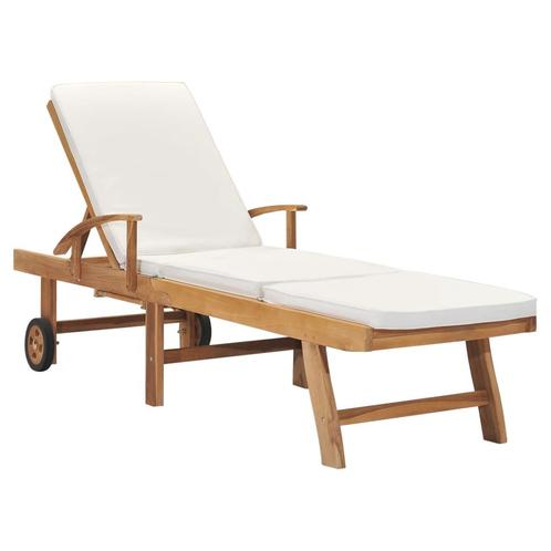 vidaXL Ligbed met kussen massief teakhout crème, Tuin en Terras, Ligbedden, Nieuw, Verzenden