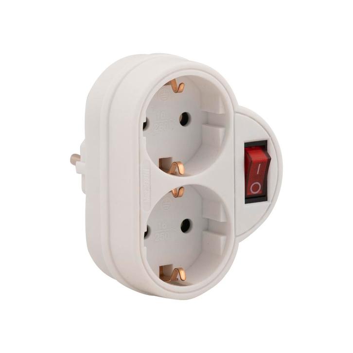 Doorvoerstekker 2 voudig wit + RA + schakelaar, Doe-het-zelf en Verbouw, Elektra en Kabels, Ophalen of Verzenden