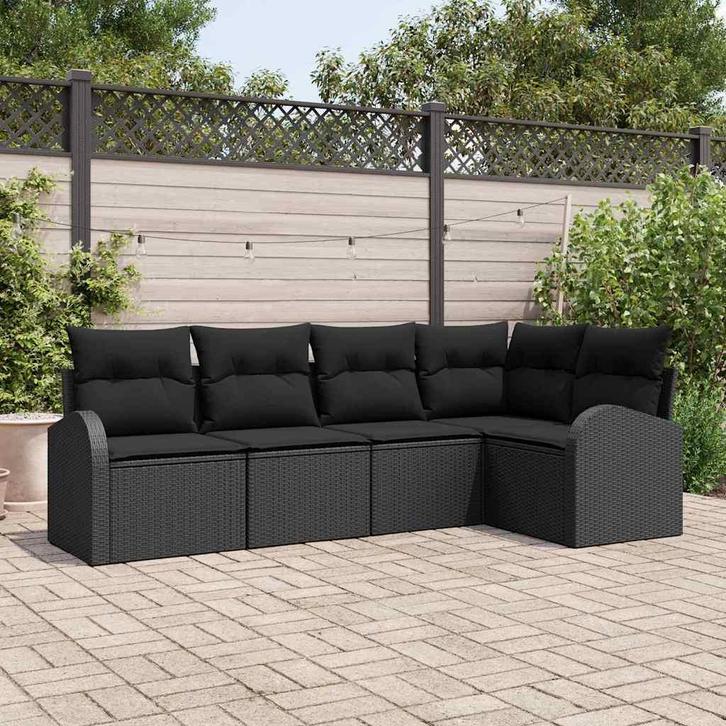 vidaXL Bankstel met kussen Zwart Polyester, Tuin en Terras, Tuinsets en Loungesets, Nieuw, Rotan, Verzenden