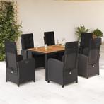 vidaXL 7-delige Tuinset met kussens poly rattan zwart, 6 zitplaatsen, Nieuw, Tuinset, Verzenden