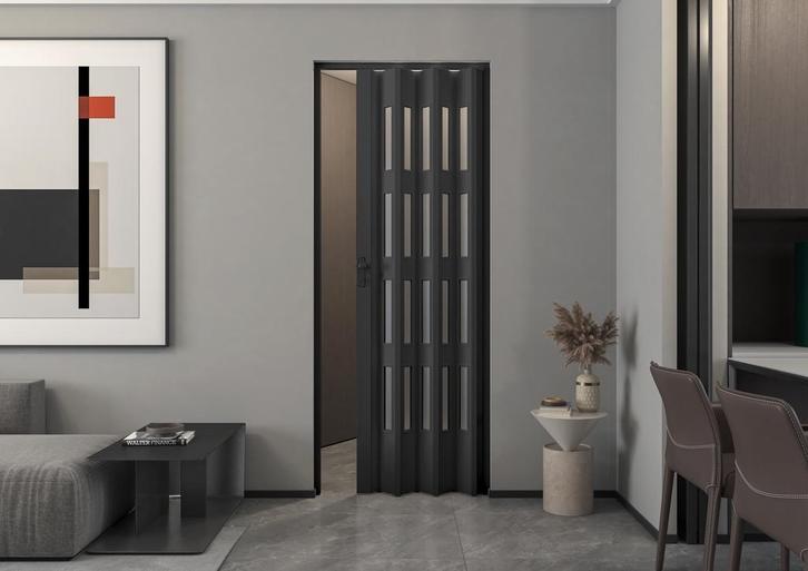 Balci Yara vouwdeur met glas in kleur zwart BxH 87x214 cm, Doe-het-zelf en Verbouw, Deuren en Horren, Vouwdeur, Nieuw, Glas, Kunststof