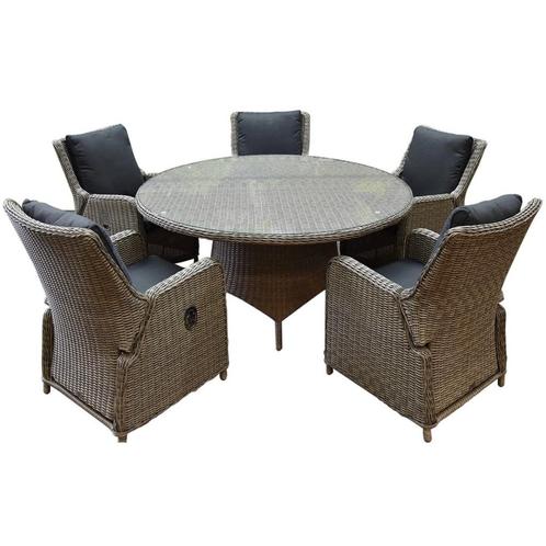 Bilbao Riccione dining tuinset 150 cm rond 6-delig grijs, Tuin en Terras, Tuinsets en Loungesets, Nieuw, Wicker, Ophalen of Verzenden