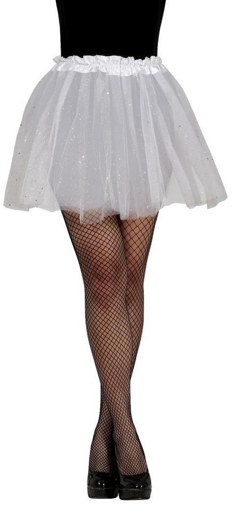 Witte Tutu Dames Glitter 40cm, Hobby en Vrije tijd, Feestartikelen, Nieuw, Verzenden