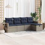 vidaXL 5-delige Loungeset met kussens poly rattan grijs, Tuin en Terras, 5 zitplaatsen, Nieuw, Loungeset, Verzenden