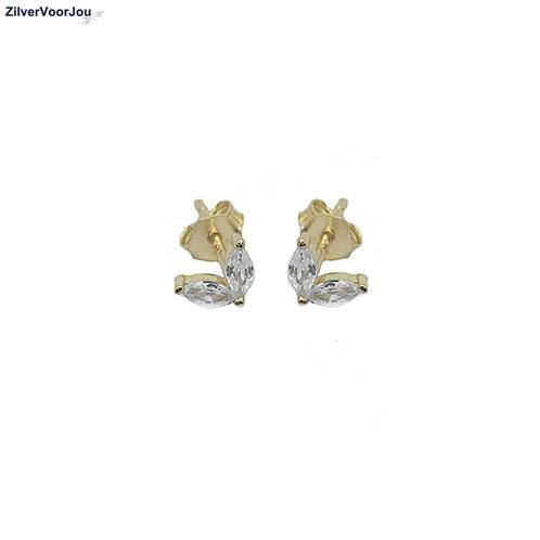 Gold plated 925 zilveren zirkoon leave studs, Sieraden, Tassen en Uiterlijk, Oorbellen, Nieuw, Verzenden