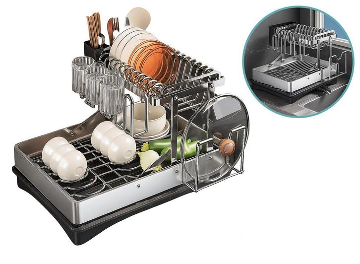 FEDEC Inklapbaar Afdruiprek met lekbak - 2-Laags - bestekbak, Huis en Inrichting, Keuken | Keukenbenodigdheden, Nieuw, Verzenden