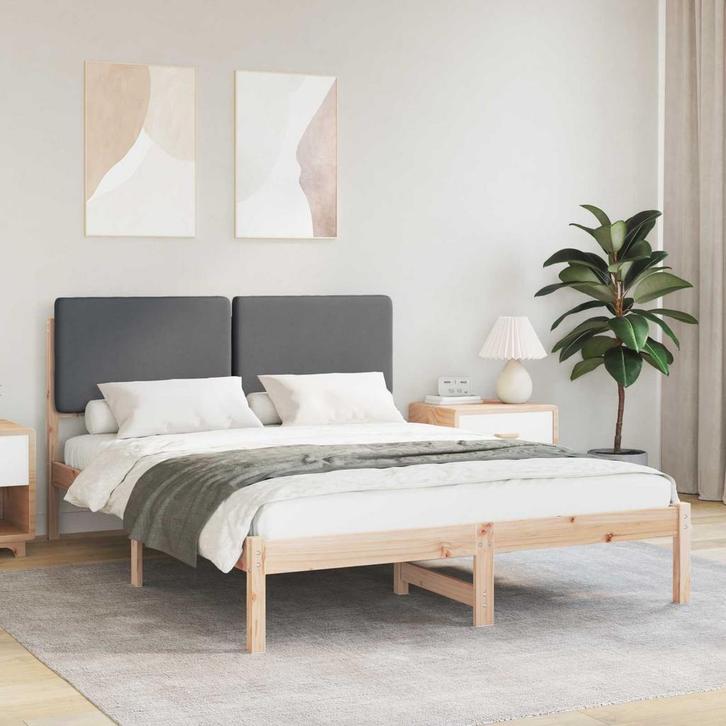 vidaXL Bedframe met Gevoerd Hoofdgedeelte Donkergrijs 150 x, Huis en Inrichting, Slaapkamer | Bedden, Grijs, Nieuw, Hout, Verzenden