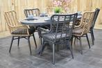 Akron Ovale Tafel 220 Keramischblad Dark Grey met 6 Alba Din, 6 zitplaatsen, Nieuw, Ophalen of Verzenden, Wicker
