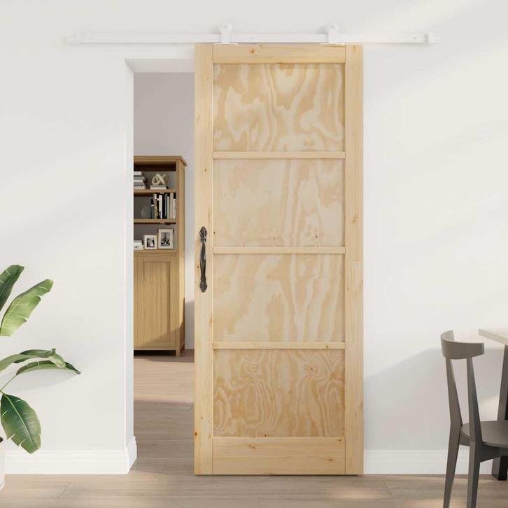 vidaXL Schuifdeurset Natuurlijk en wit 83 x 211 cm, Doe-het-zelf en Verbouw, Deuren en Horren, Nieuw, Verzenden