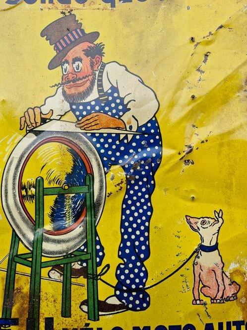Tôle peinte pneus velo moto auto HUTCHINSON signée Mich. -, Antiek en Kunst, Antiek | Wandborden en Tegels