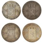 Nederland. Willem II. 2 1/2 Gulden 1850/1872 (4 stuks)