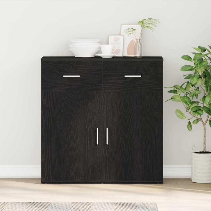 vidaXL Dressoir met lade Zwart eiken 79 x 38 x 80 cm Bewerkt, Huis en Inrichting, Kasten | Dressoirs, Nieuw, Overige houtsoorten
