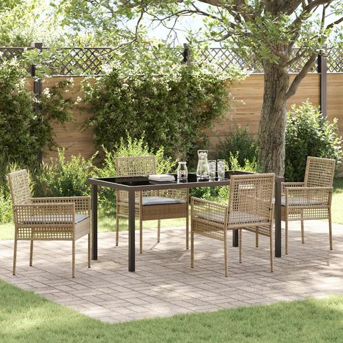 vidaXL 5-delige Tuinset met Kussens in Beige van Poly Riet, Tuin en Terras, Tuinsets en Loungesets, Tuinset, Nieuw, Rotan, Verzenden