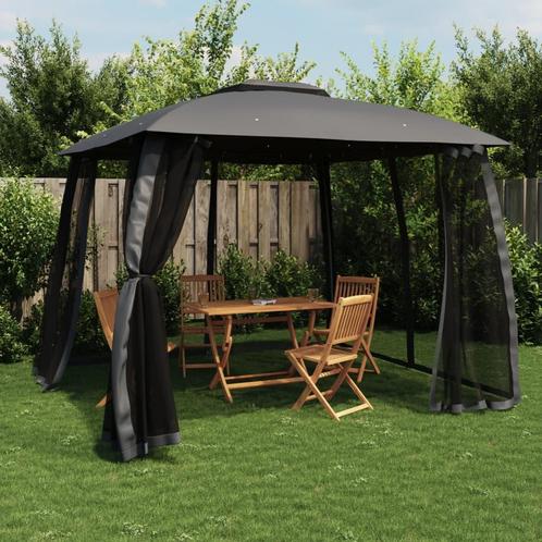 vidaXL Prieel met gaaswanden en dubbel dak 2,93x2,93 m staal, Tuin en Terras, Partytenten, Nieuw, Verzenden