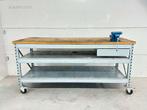 Mobiele stalen werkbank met houten bovenblad, Ophalen
