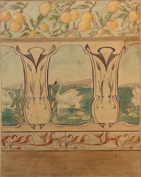 École Art-Nouveau (c. 1900) - Le frise de Lohengrin, Antiek en Kunst, Kunst | Schilderijen | Klassiek