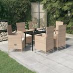 vidaXL 7-delige Tuinset met kussens beige, 6 zitplaatsen, Nieuw, Tuinset, Verzenden