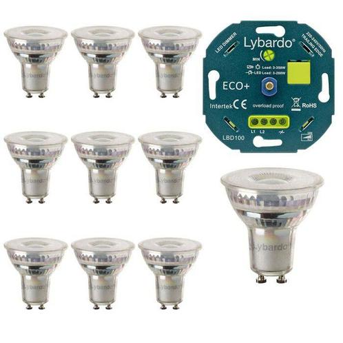 Set van 10 Lybardo Master LED spots GU10 + Lybardo LED eco+, Huis en Inrichting, Lampen | Losse lampen, Overige typen, Nieuw, Bajonetsluiting