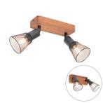 Industriële spot zwart met hout 2-lichts - Kristina, Verzenden, Nieuw, Industrieel