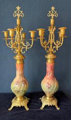 Kandelaar (2) - Brons, Porselein - H. 67.5 cm